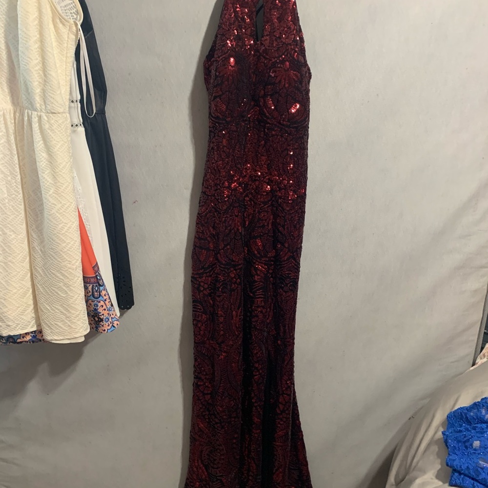 Red sequins prom dress